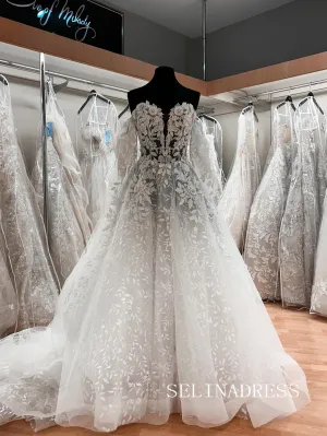 A-line Sweetheart 3D Lace Wedding Dress Rustic White Bridal Gowns TKL3046