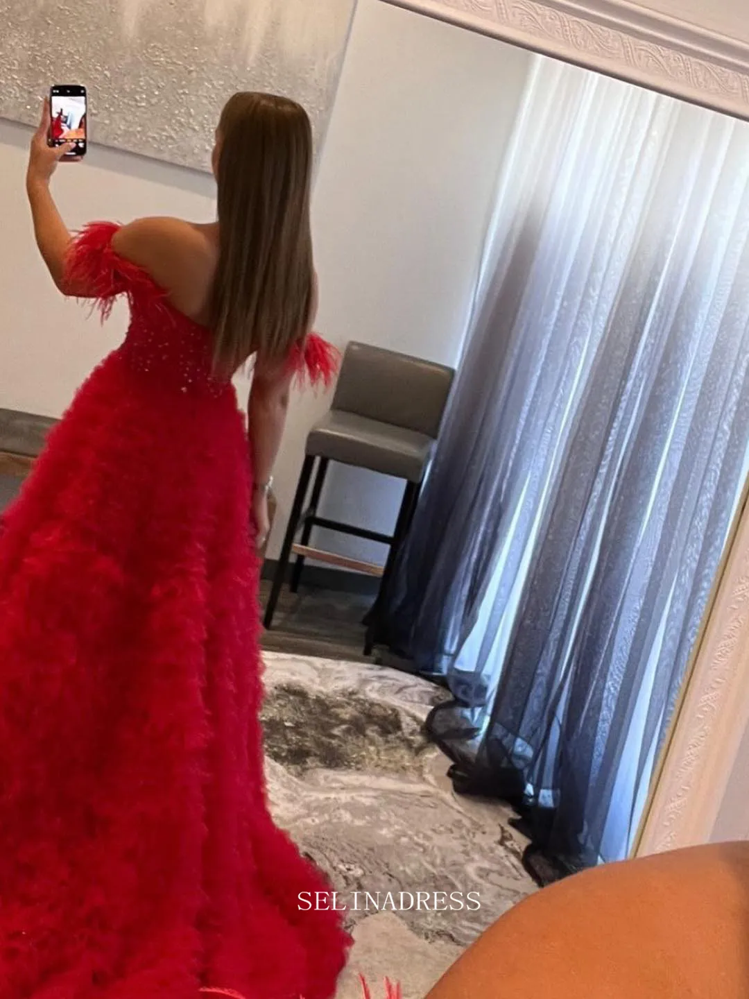 Chic A-line Off-the-shoulder Lilac Long Prom Dresses Ruffles Beaded Long Evening Dress Formal Dresses TKL037