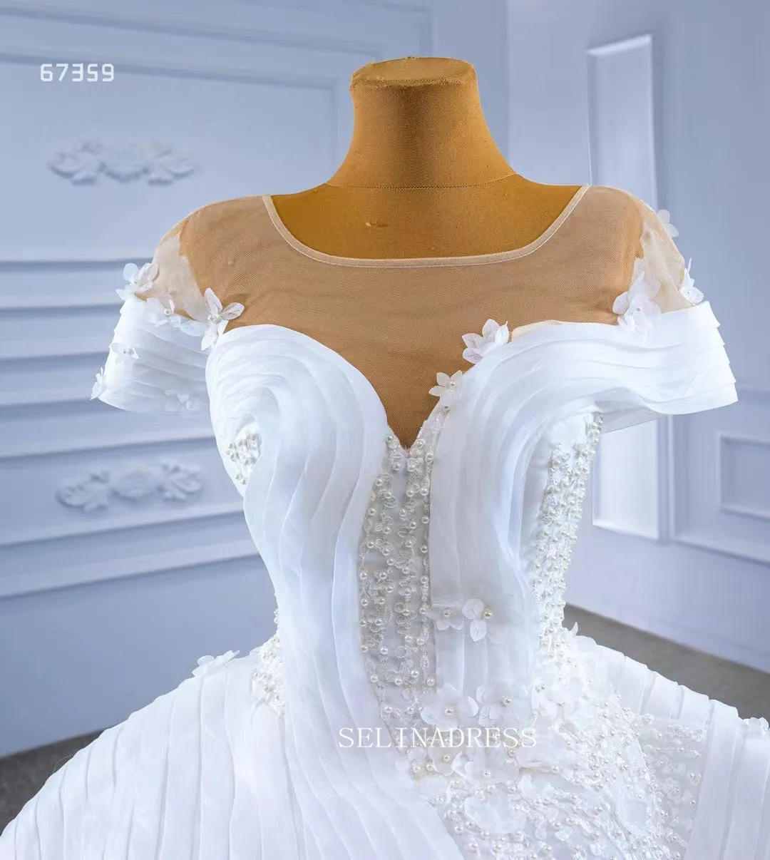 Luxury Mermaid Square Ruffles White Wedding Dress Bridal Gowns 67359