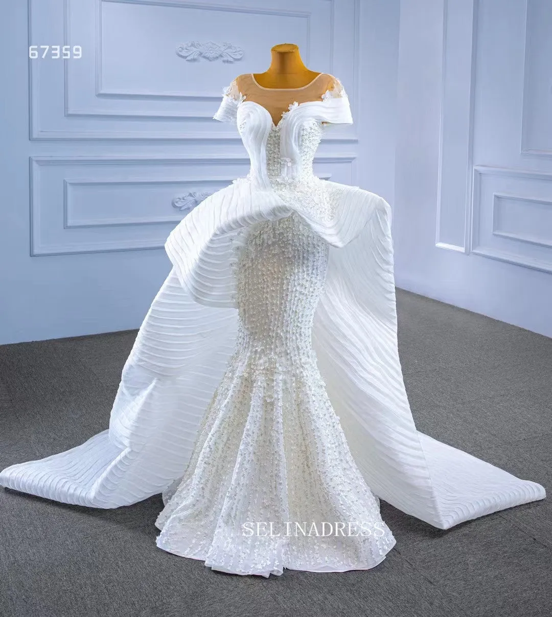 Luxury Mermaid Square Ruffles White Wedding Dress Bridal Gowns 67359