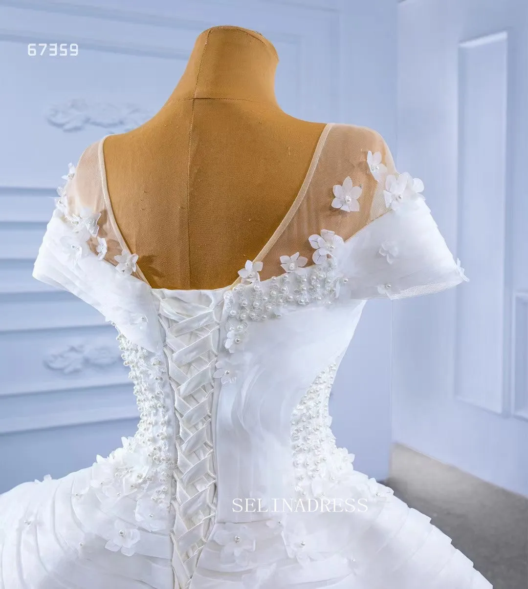 Luxury Mermaid Square Ruffles White Wedding Dress Bridal Gowns 67359