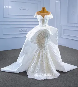 Luxury Mermaid Square Ruffles White Wedding Dress Bridal Gowns 67359