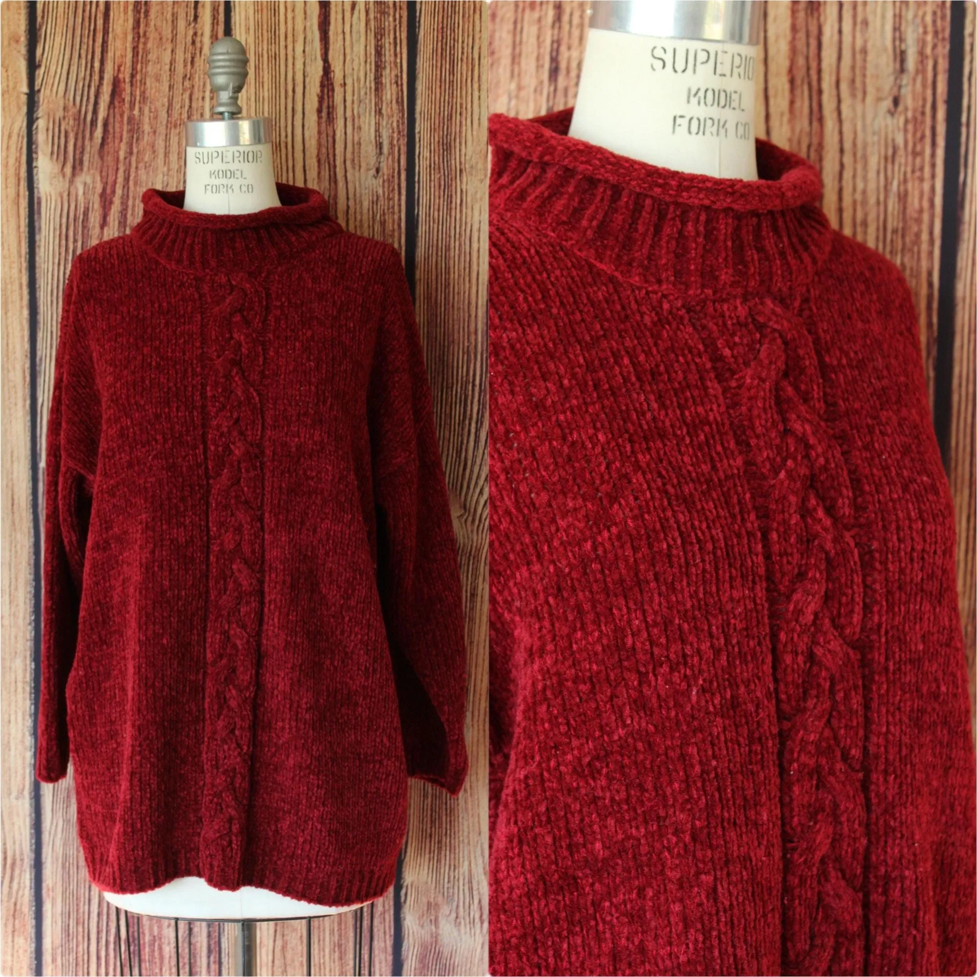 Vintage 1990s 2000s Red Chenille Sweater